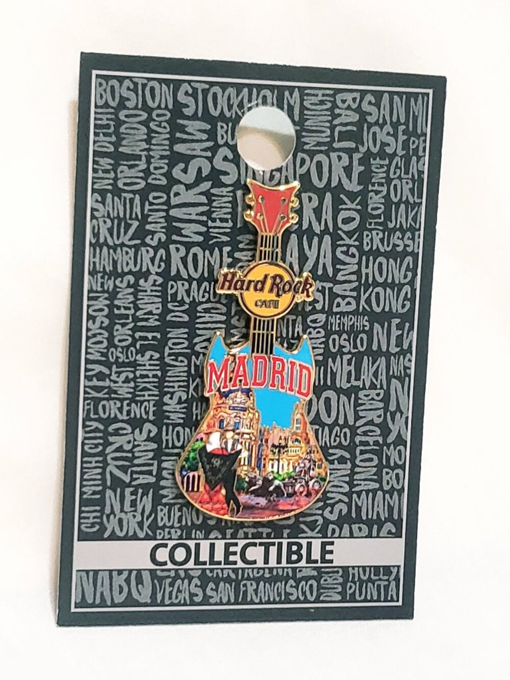 Hard Rock Cafe Madrid City Guitar Shape Lapel Pins 2"